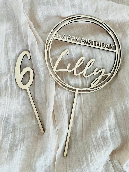 Caketopper Happy Birthday - personalisiert mit Name aus Lindenholz