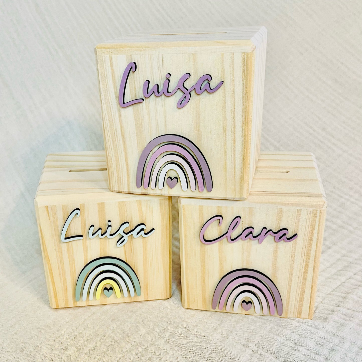 Personalisierte Spardose Regenbogen